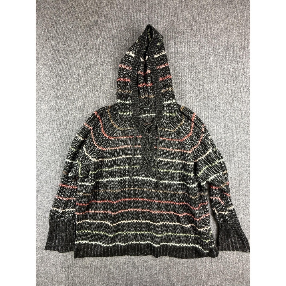 Torrid Sweater Womens 5 Multicolor Hooded V Neck Striped Chunky Knit Pullover